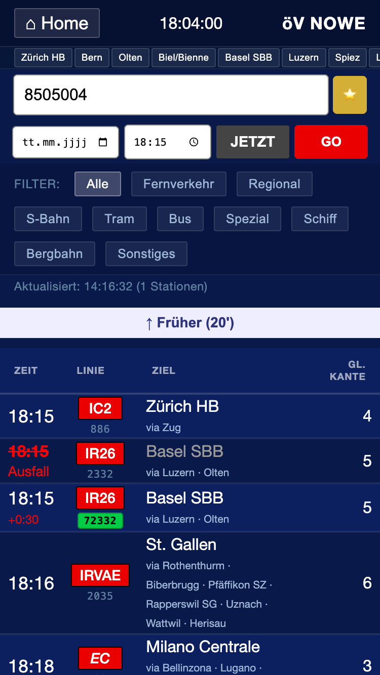 Darstellung von Ausfällen und Ersatzzügen